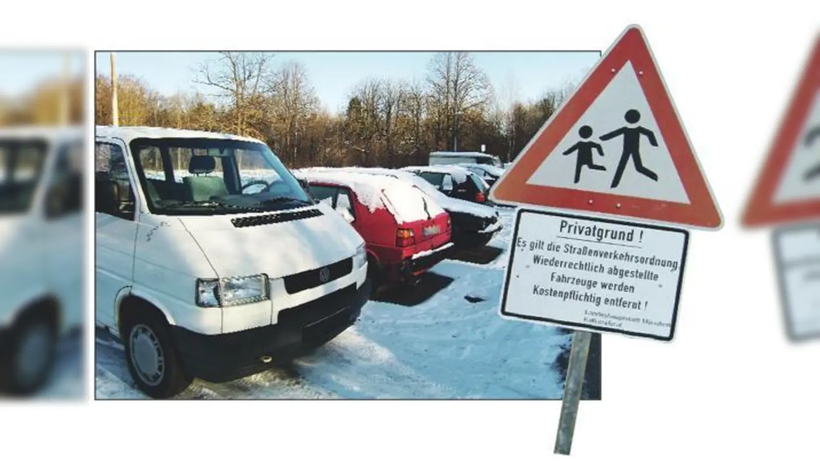 Nervig für die Nutzer des Bürgerparks: Eine Filmfirma hatte ein Dutzend Fahrzeuge illegal abgestellt. Das Hinweisschild an der Einfahrt war offensichtlich kein Hinderungsgrund.	 	                    (Fotos: ikb)