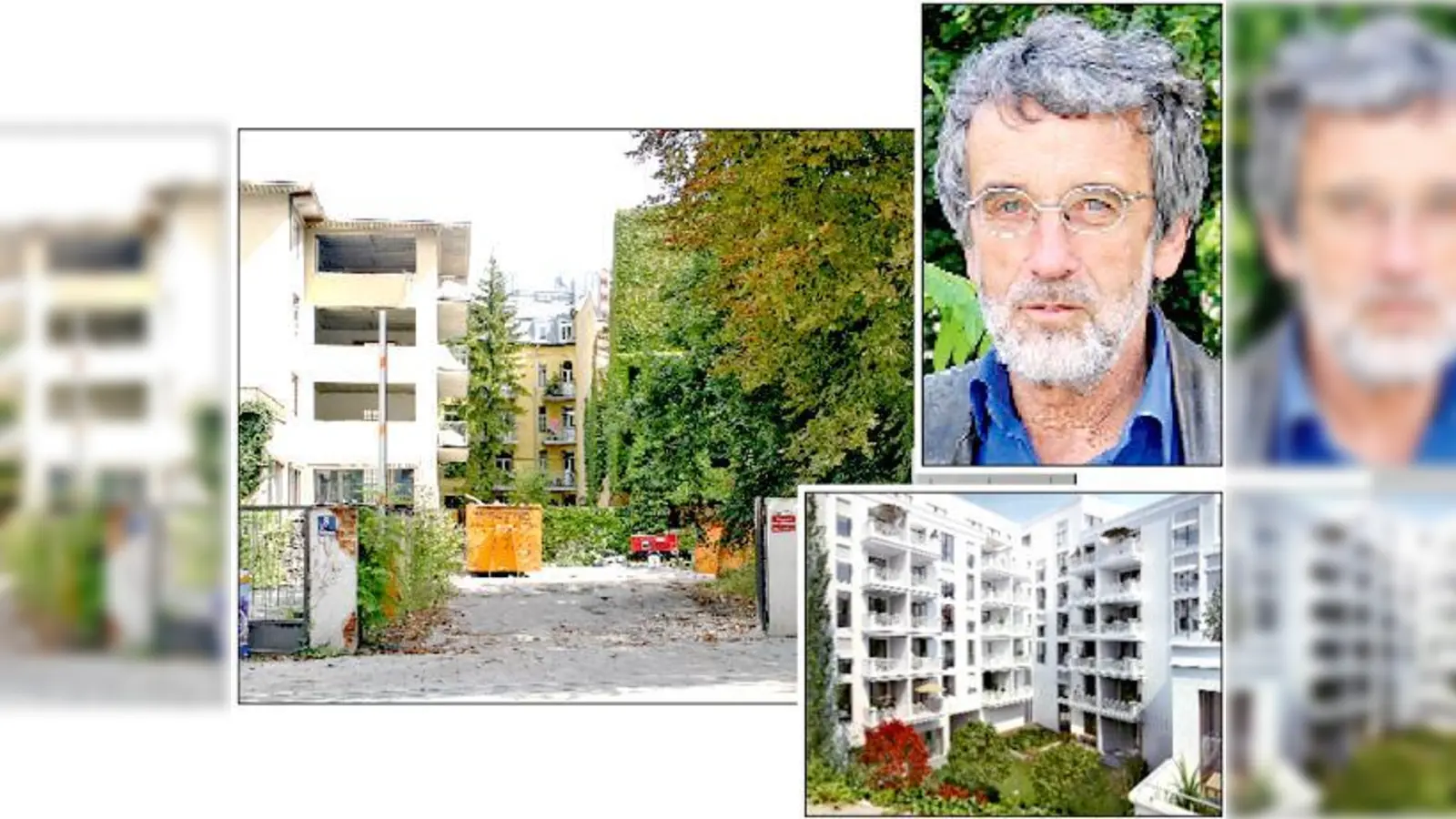 BA-Chef Püschel möchte Anwohnerideen für die Bebauung an der Oettingenstraße (gr. Foto) einbringen. So wie auf dem Foto rechts soll das Projekt »Lehel-Höfe« umgesetzt werden.	 (Fotos: scy)