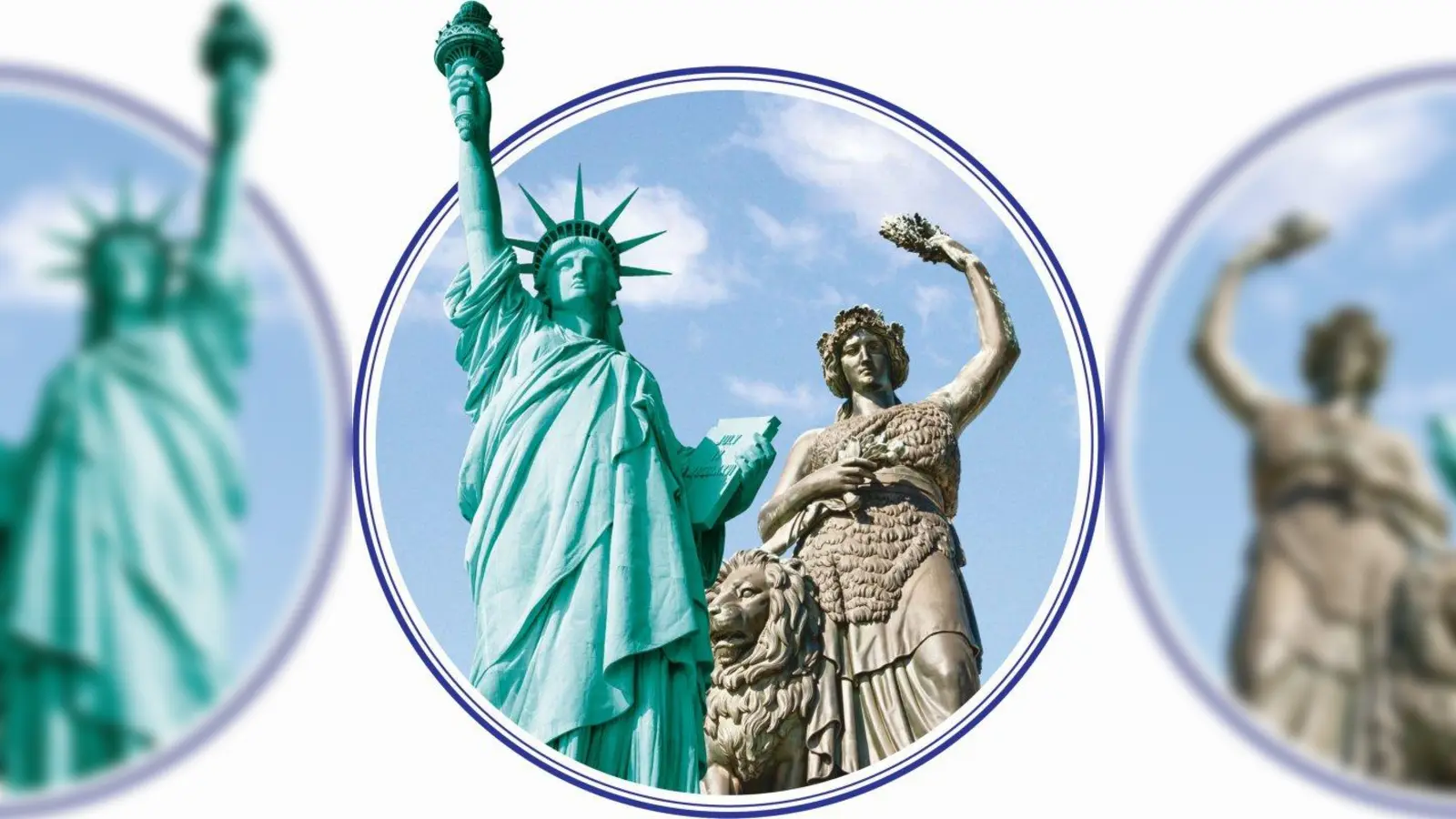 Die langjährige diplomatische Beziehung zwischen dem Freistaat und den USA zeigt sich in der Ähnlichkeit zwischen Freiheitsstatue und Bavaria. (Foto: Ausstellung)