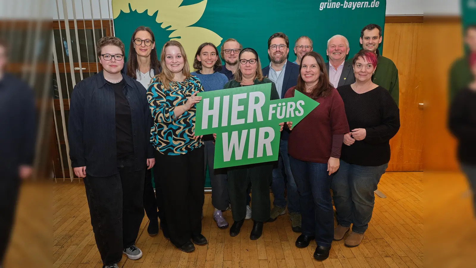 Kay Kollroß, Angelica Bergmann, Leonie Süß, Emma Stremplat, Bezirksvorsitzender Marius Schlosser (leitete die Wahl), Karin Beittel, Dr. Martin Modlinger, Damian Knöpfle, Simone Duling, Arthur Stein, Nicole Steng, Alexander Heisler (v. l.) (Foto: Bündnis 90/Die Grünen)