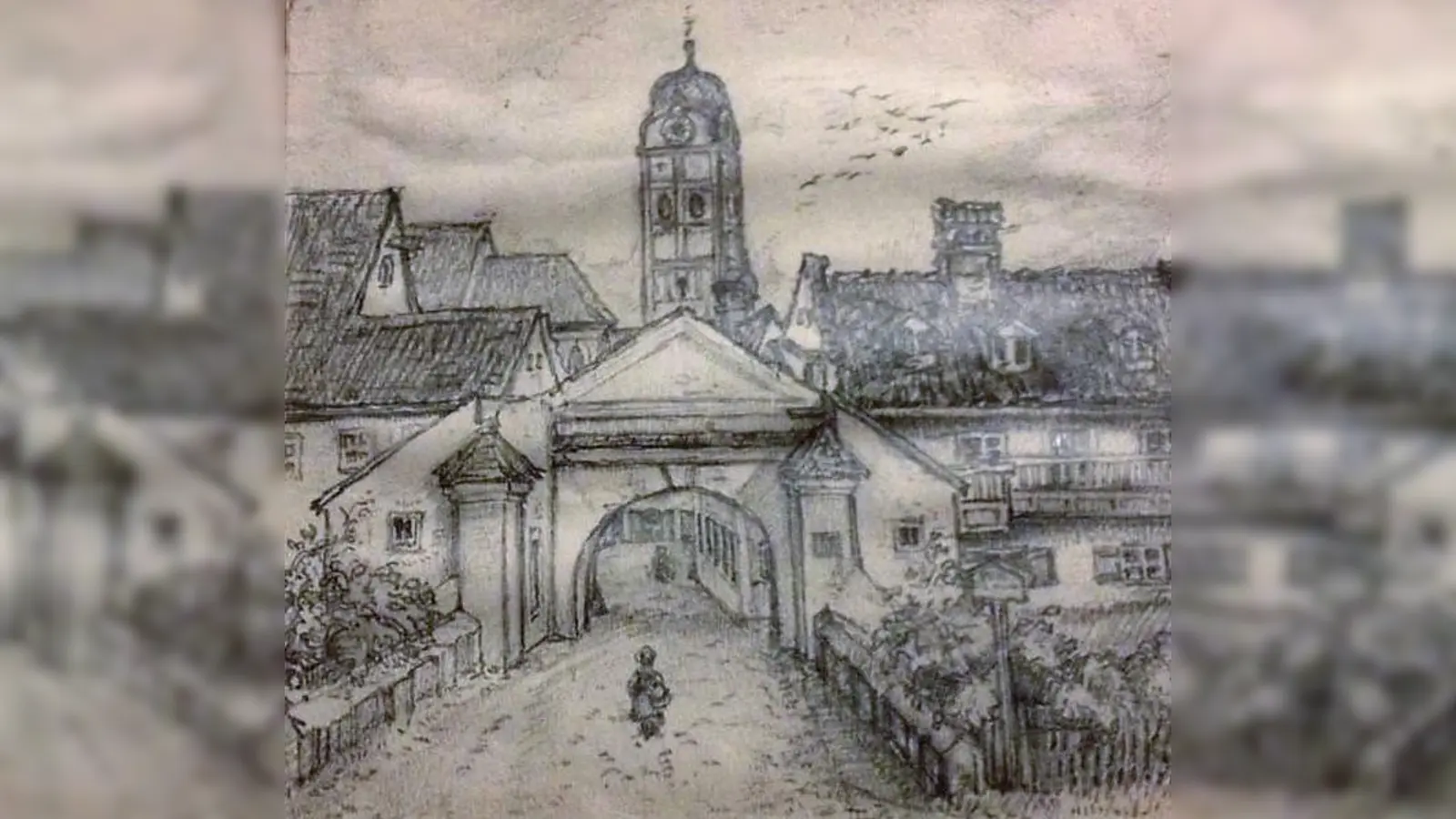 Die Haager Straße in Erding war ein frühes Motiv des Malers Hiasl Maier, dem noch viele folgen sollten. (Grafik: Hiasl Maier)