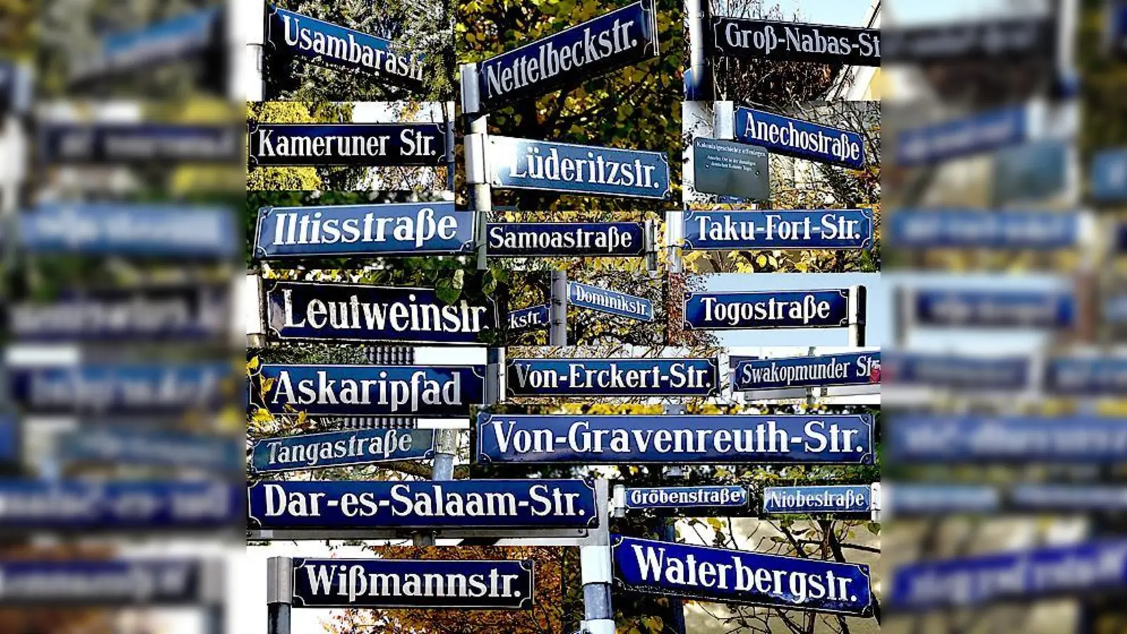 Koloniale Straßennamen in den Münchner Stadtteilen Bogenhausen und Trudering.	 Fotos: Zara S. Pfeiffer,   (Collage: HMJokinen)