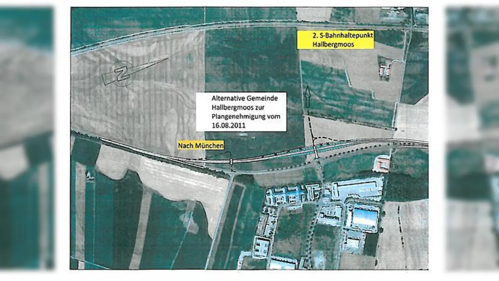 Der Vorschlag der Gemeinde, um die Dornierstraße (Mitte, von unten kommend) an die FS 44 anzuschließen. Am liebsten wäre ihr aber eine Trasse entlang der S-Bahn (bogenförmig oben).  (Grafik: Gemeinde)