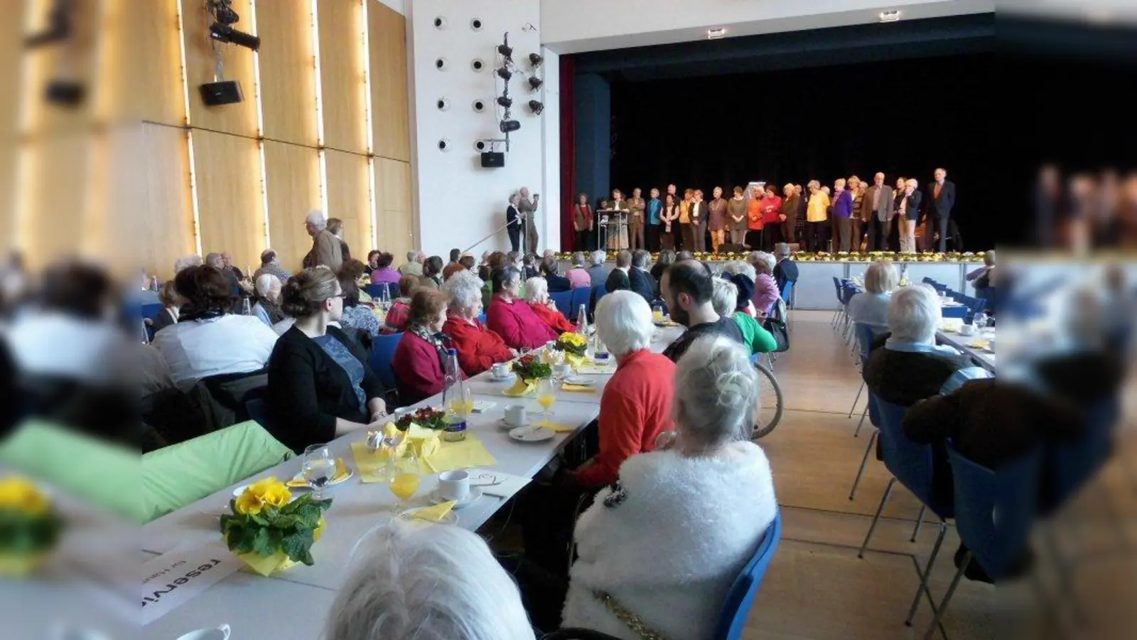 Die Senioren mit Blick auf die Bühne, wo sich gerade die Nachbarschaftshilfe vorstellt. (Foto: pi)