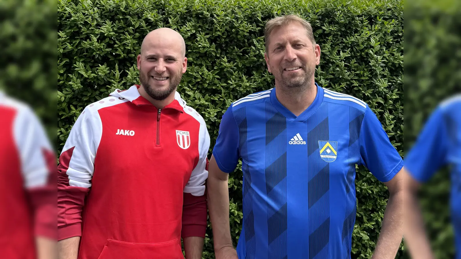 Wolfgang Kirmaier, 1. Vorsitzender FC Markt Schwaben, (links) und Marco Reischl. 1. Vorsitzender TSV Poing. (Foto: FC)