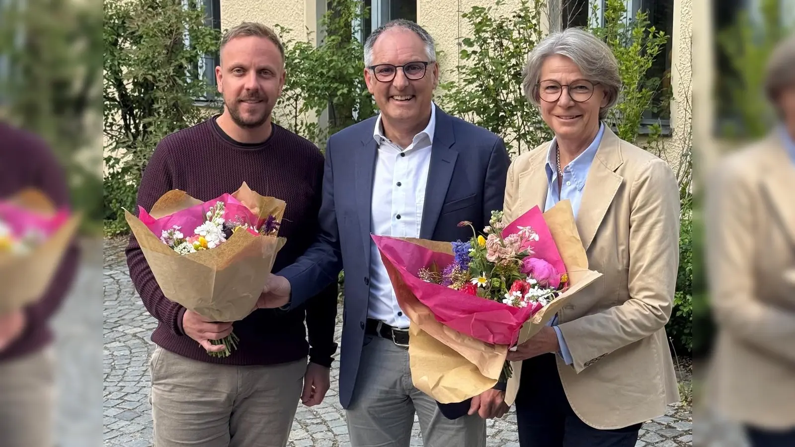 3. Bürgermeister Lukas Erlacher, 1. Bürgermeister Michael Sturm sowie d2. Bürgermeisterin Christina Mörtl-Diemer (von links).<br>  (Foto: Gem)