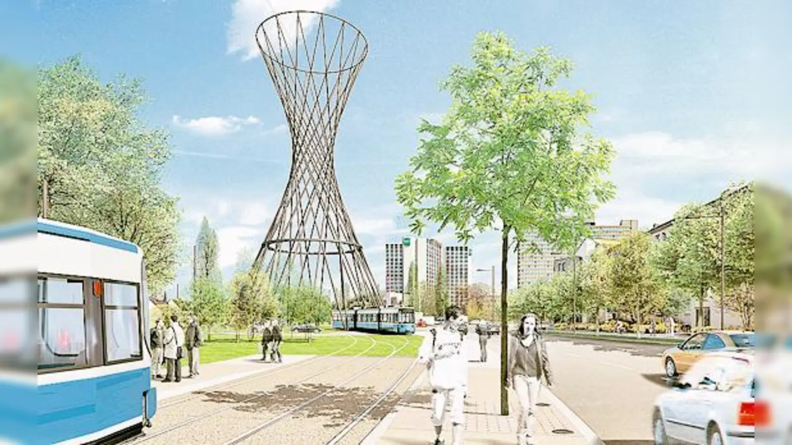 Am Effnerplatz durchquert die Tram das Kunstbauwerk »Mae West«.  (Foto: SWM/Atelier Fischkandl)