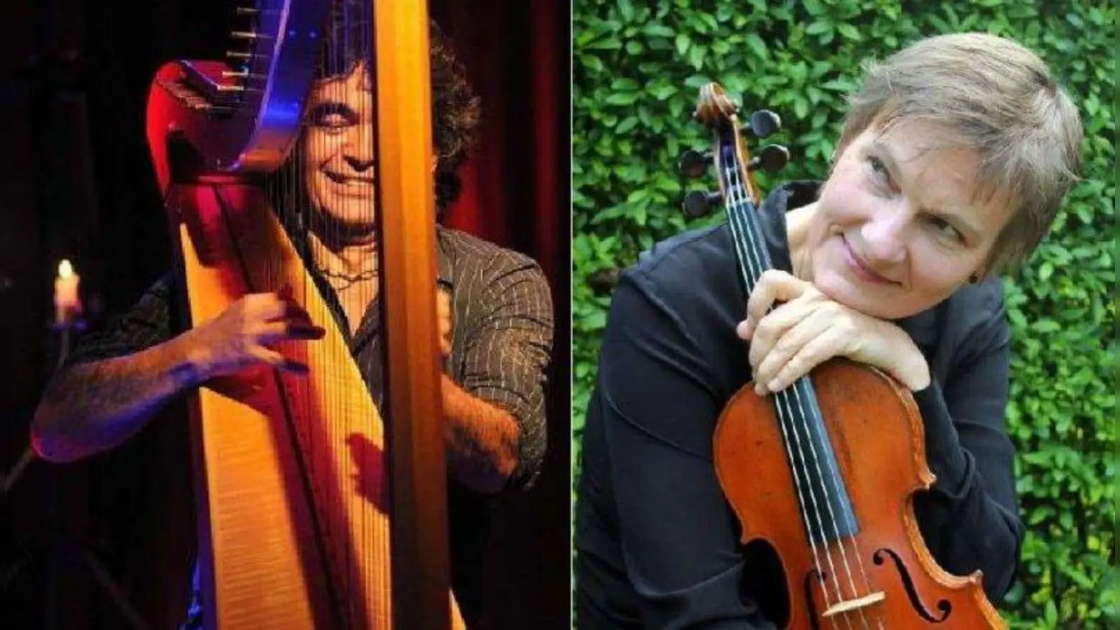 Kiko Pedrozo und Regine Noßke präsentieren in der Pasinger Fabrik an Harfe und Geige einen Mix aus Barockem, Salonmusik und paraguayischen Liedern. (Foto: Regine Noßke)