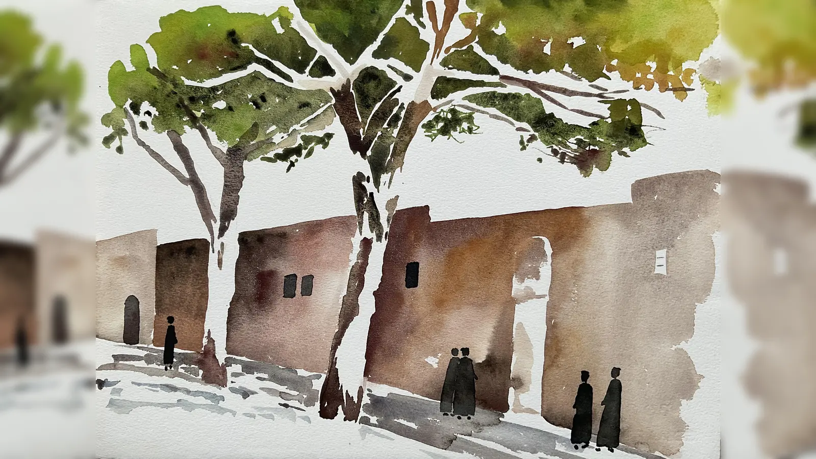 Das in München lebende Ehepaar Danner/Staemmler präsentiert Landschafts- und Reise­motive. Dieses Aquarell trägt den Titel „Kloster”. (Foto: Danner/Staemmler)