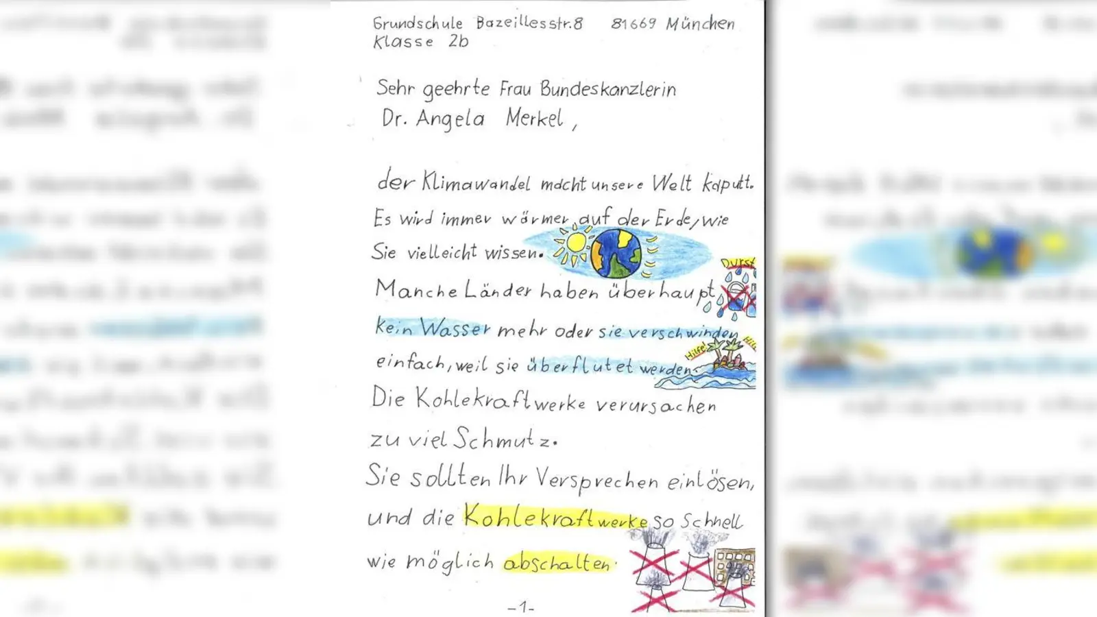 Der Brief der Klasse 2 b an Angela Merkel ist nett illustriert, die Antwort fiel eher nüchtern aus. Stolz waren die Grundschüler trotzdem.	 (Foto: Grundschule an der Bazeillesstraße)