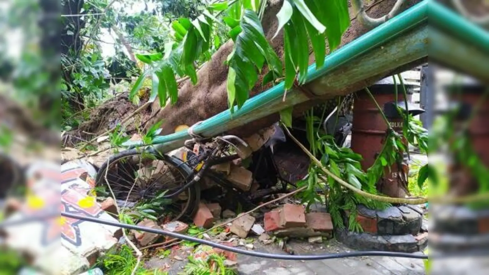 Unter der Wucht des Zyklons ist ein Baum auf die Fahrradrikscha gefallen. (Foto: Indienhilfe)