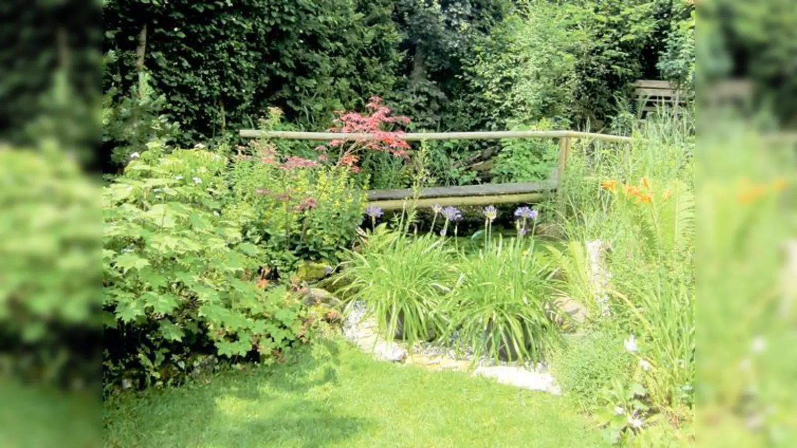 Zahlreiche Kräuter- und Gemüsesorten kultivieren die Jirschiks in Ihrem Garten. Teich und Brücke sowie liebevoll gestaltete Pflanzenformationen lassen den Garten naturnah wirken. 	 (Foto: VA)