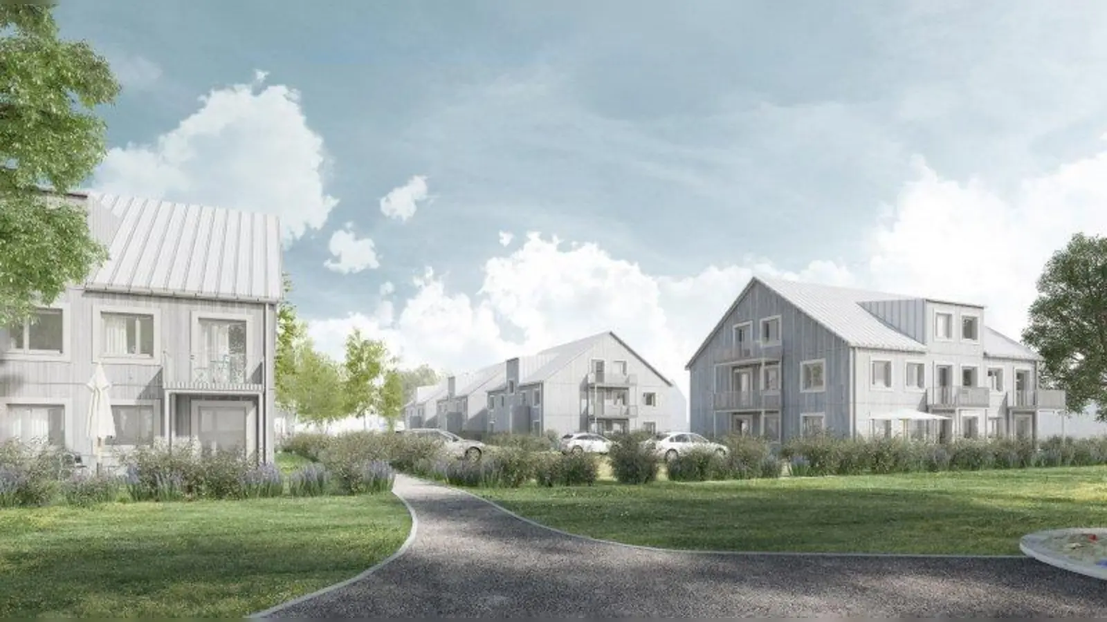 Blick nach Osten: So soll das „Wohnen für Alle”-Projekt an der Erwin-Schleich-Straße einmal aussehen. (Foto: MaierNeubergerArchitekten)