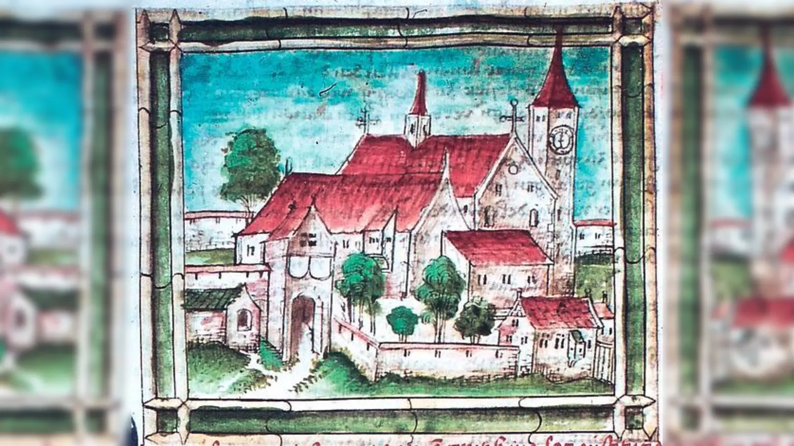 Die Ebersberger Benediktinerabtei in einer Darstellung der Ende des 15. Jahrhunderts geschaffenen Bildchronik des Klosters Ebersberg.	 	 (Foto: Historischer Verein von Oberbayern)