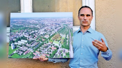 550 neue Wohnungen, 6,5 Hektar Ökofläche: Stefan Ondracek zeigt, wie das  geplante Viertel Baumkirchen Mitte einmal aussehen soll.	 (Foto: js)