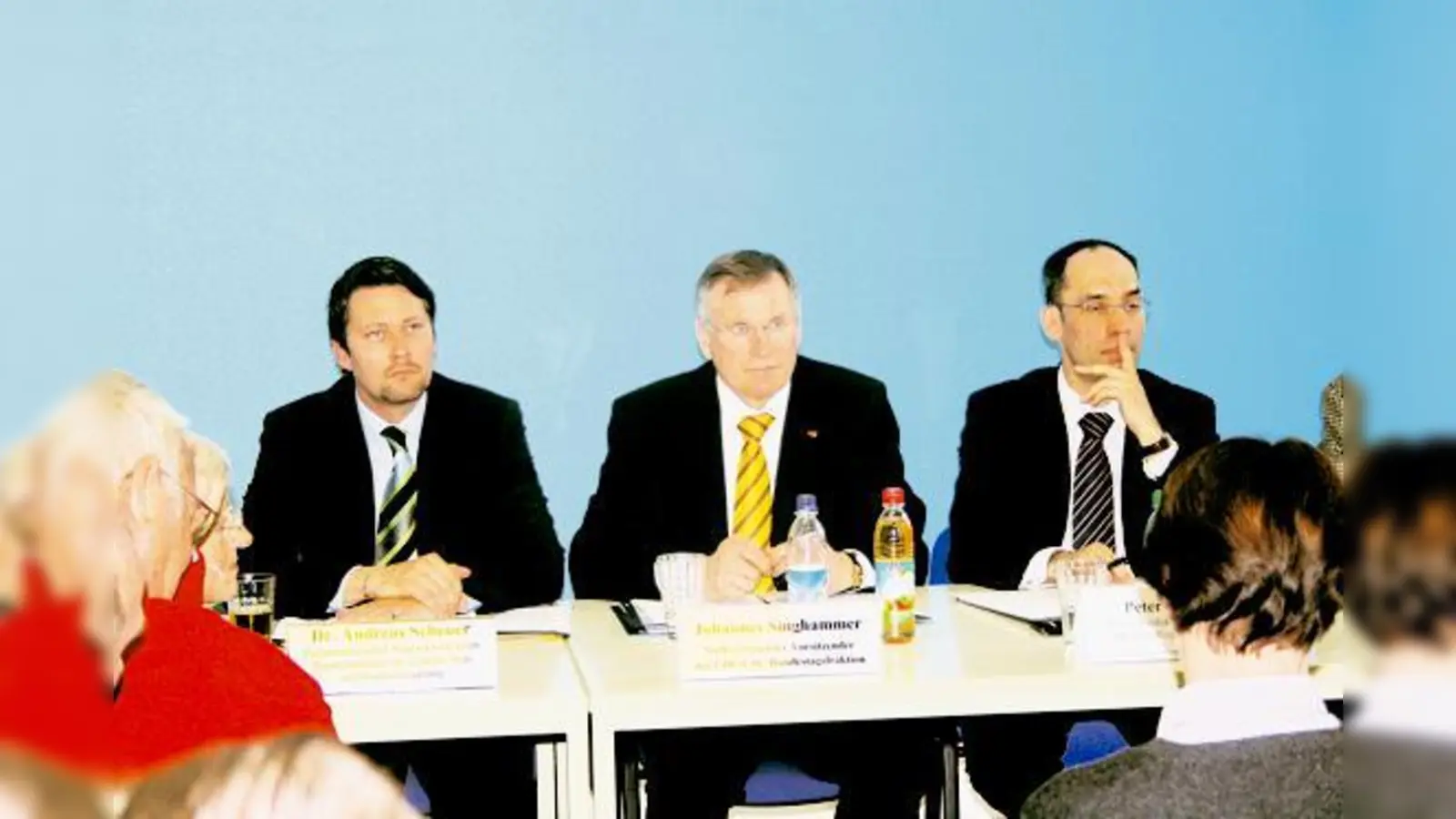 Andreas Scheuer, Johannes Singhammer und Peter Michalek (v.l.), Betriebsleiter DB Netz, bei der Verkehrskonferenz München-Nord.	 (Foto: js)