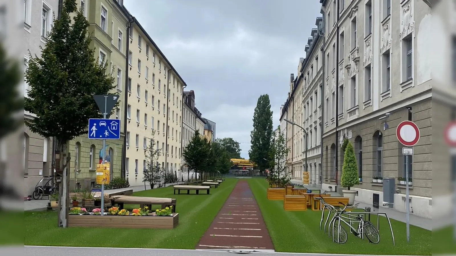 So stellen sich die Grünen die Schöttlstraße als „dauerhafte Sommerstraße” vor. (Foto: Grüne)