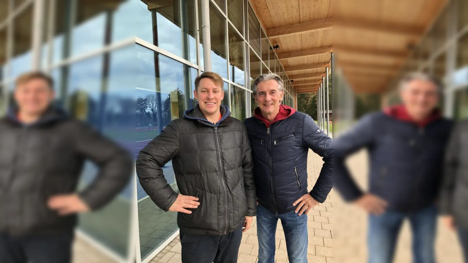 Das Führungsduo des TV Planegg-Krailling: Vereinsmanager Sven Lehmann (links) und TV-Präsident Achim Loecher vor der großen Halle. (Foto: TV Planegg-Krailling)