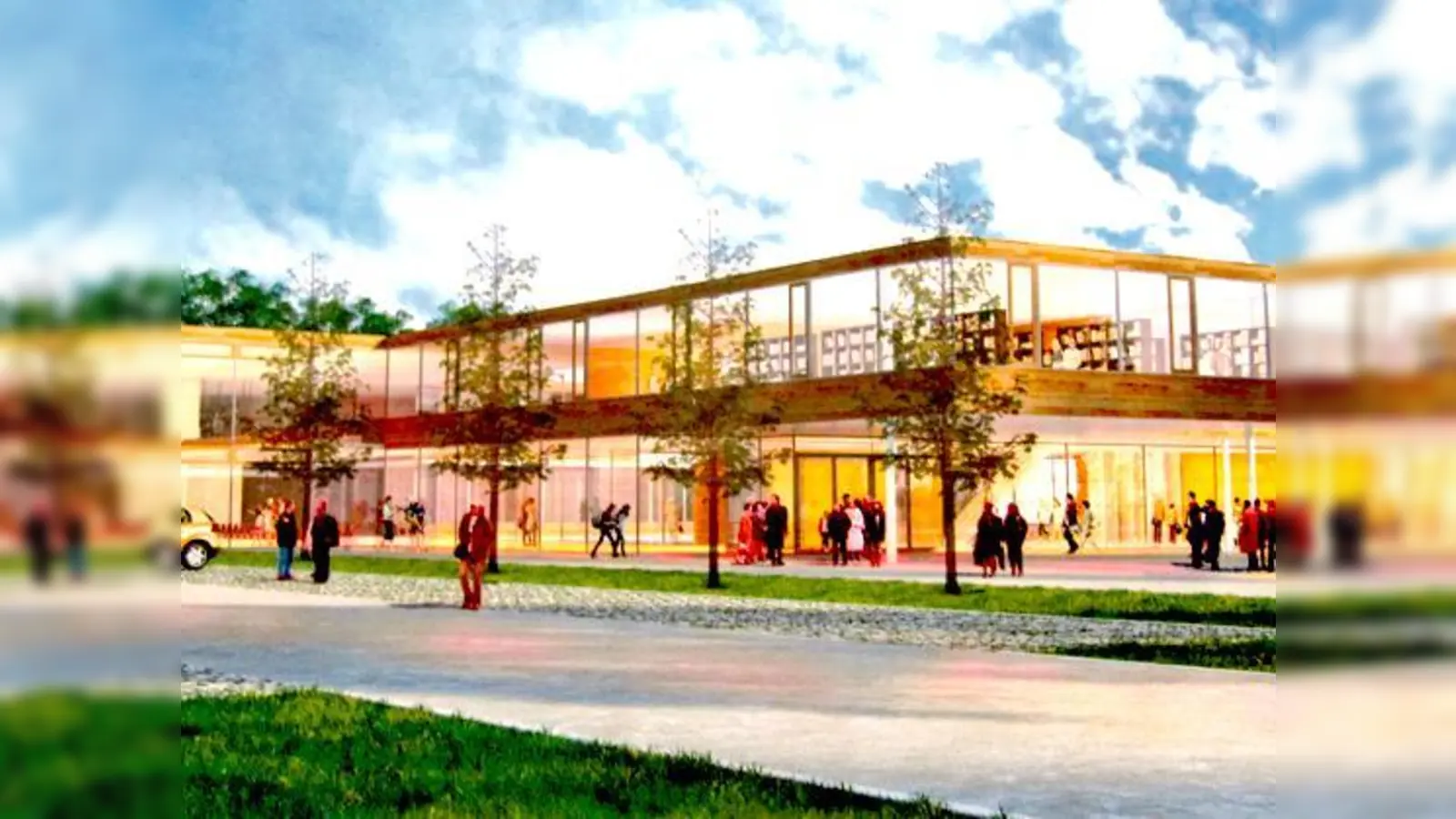 So soll das künftige Gymnasium in Grünwald einmal aussehen. Baubeginn ist voraussichtlich im Herbst. 	 (Foto: VA)