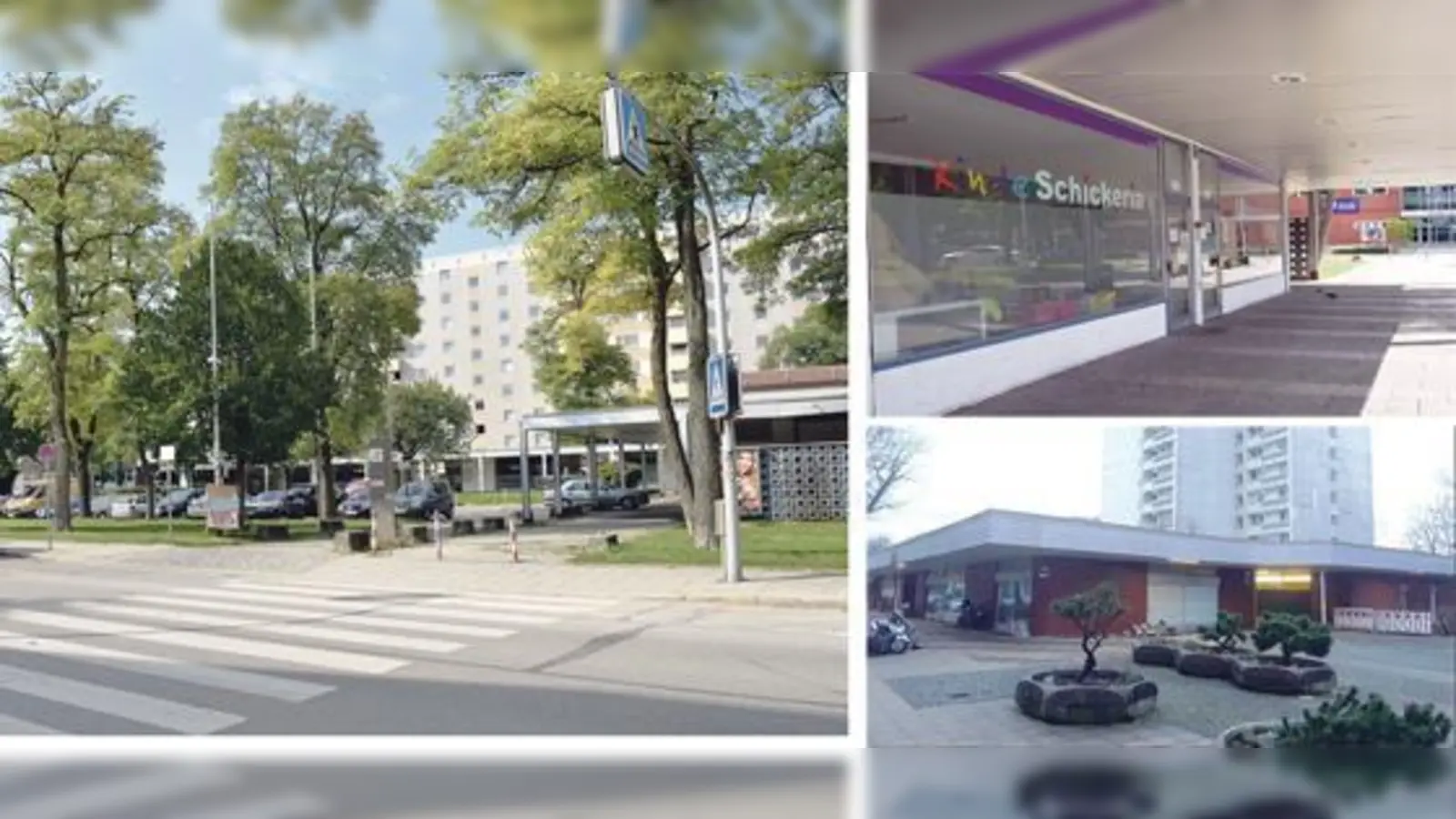 Foto links: Geplanter ASZ Standort. Foto rechts oben: Schickeria - Die Tage am alten Standort Stanigplatz sind gezählt, Foto rechts unten: Neuer Standort Schickeria Weitlstraße 146.  (Fotos: ASZ)
