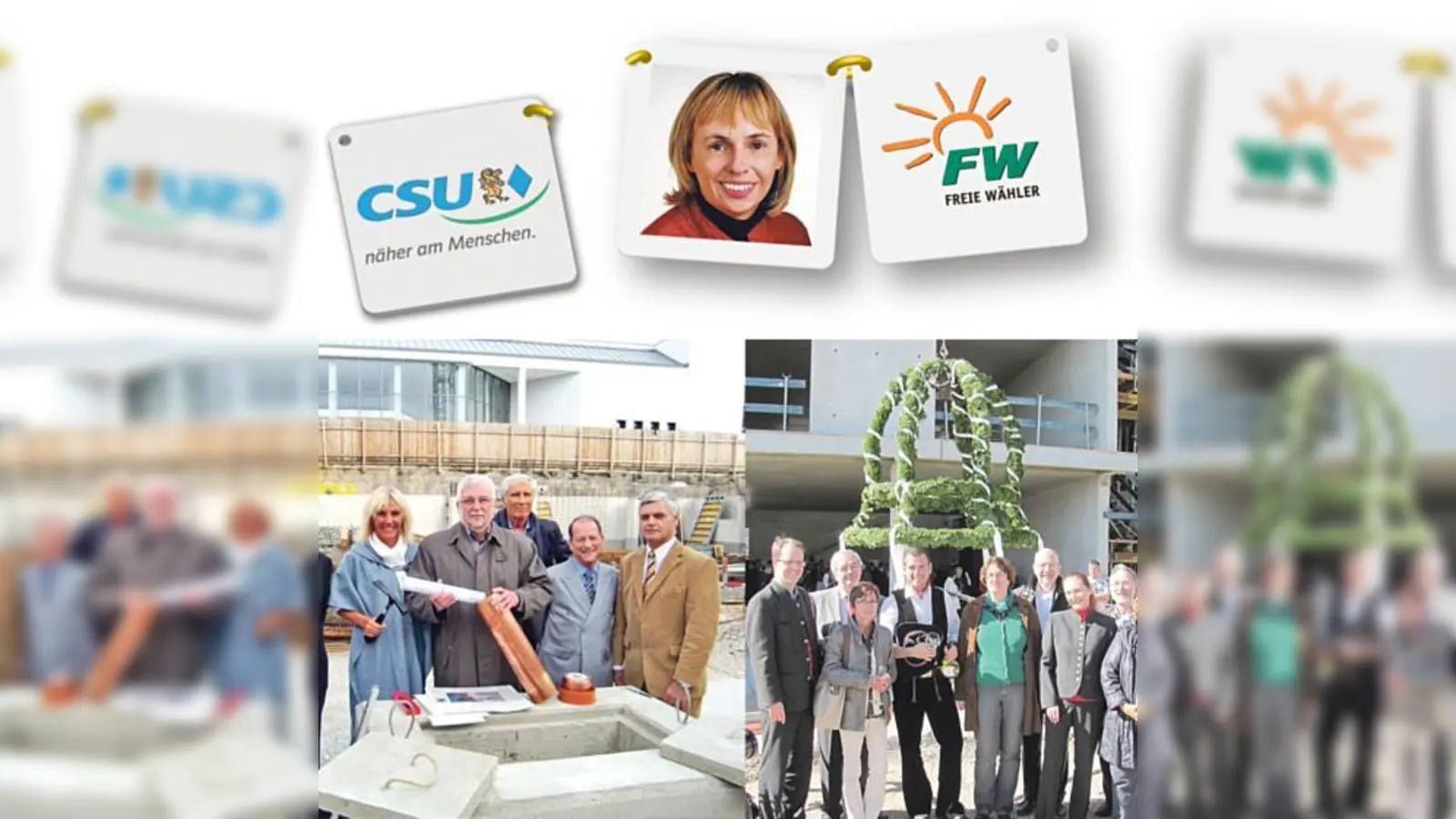 Helmut Dworzak befüllt die Kapsel für die Poststadl-Grundsteinlegung (l.). Das Truderinger Gymnasium feiert Richtfest (r.) und Dr. Stephanie Hentschel wechselt von der CSU zu den Freien Wählern. Foto: ikb/bus/Privat;  (Foto: ABC Fotosatz)