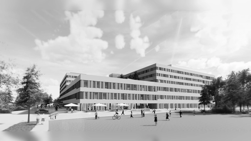 So oder so ähnlich wird der Eingangsbereich des neuen Klinikums in Harlaching aussehen. Bei der vorliegenden Ansicht handelt es sich aber um eine Planungsvariante, die Abstimmung zur konkreten Gestaltung ist noch nicht abgeschlossen. (Foto: München Klinik)