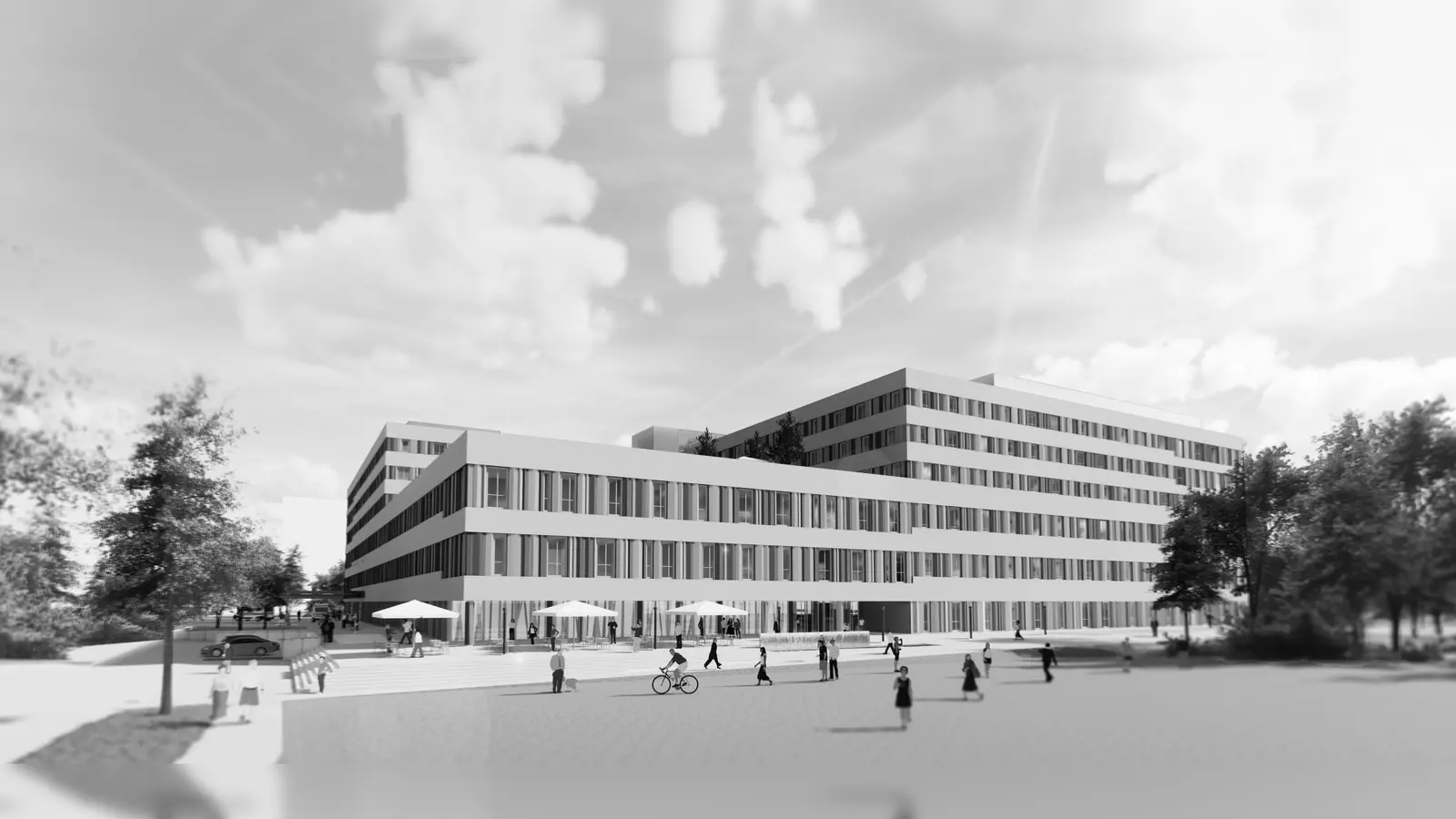 So oder so ähnlich wird der Eingangsbereich des neuen Klinikums in Harlaching aussehen. Bei der vorliegenden Ansicht handelt es sich aber um eine Planungsvariante, die Abstimmung zur konkreten Gestaltung ist noch nicht abgeschlossen. (Foto: München Klinik)