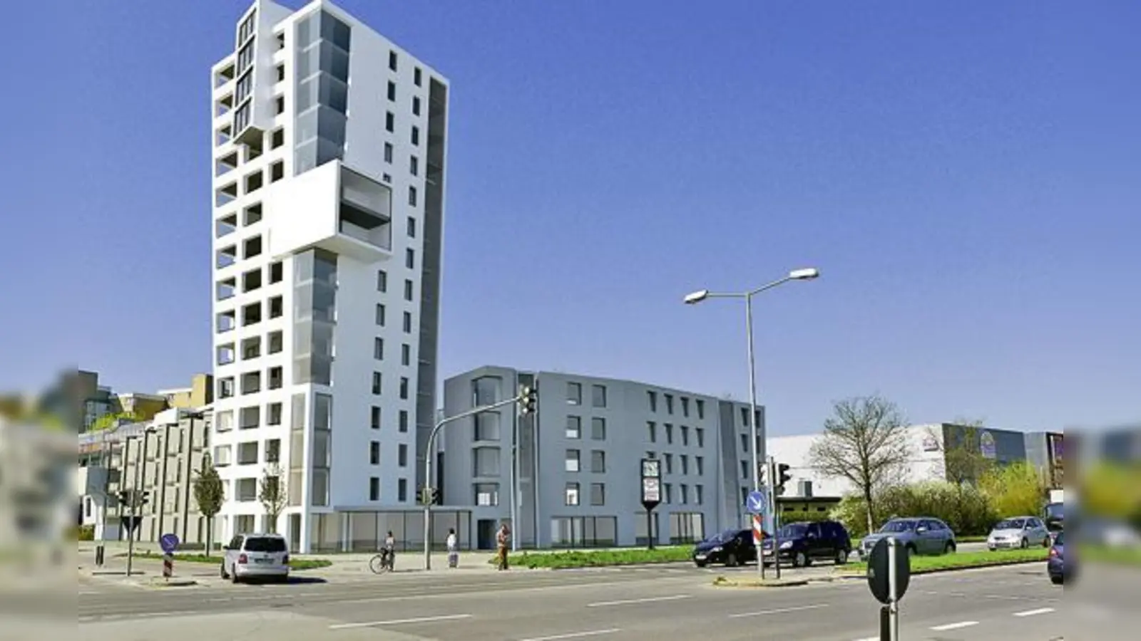 Der geplante 46 Meter hohe Wohnturm an der Münchener Straße 24 / Jagdfeldring ist Geschichte.  (Foto: Architekten Kock/Daberkow)