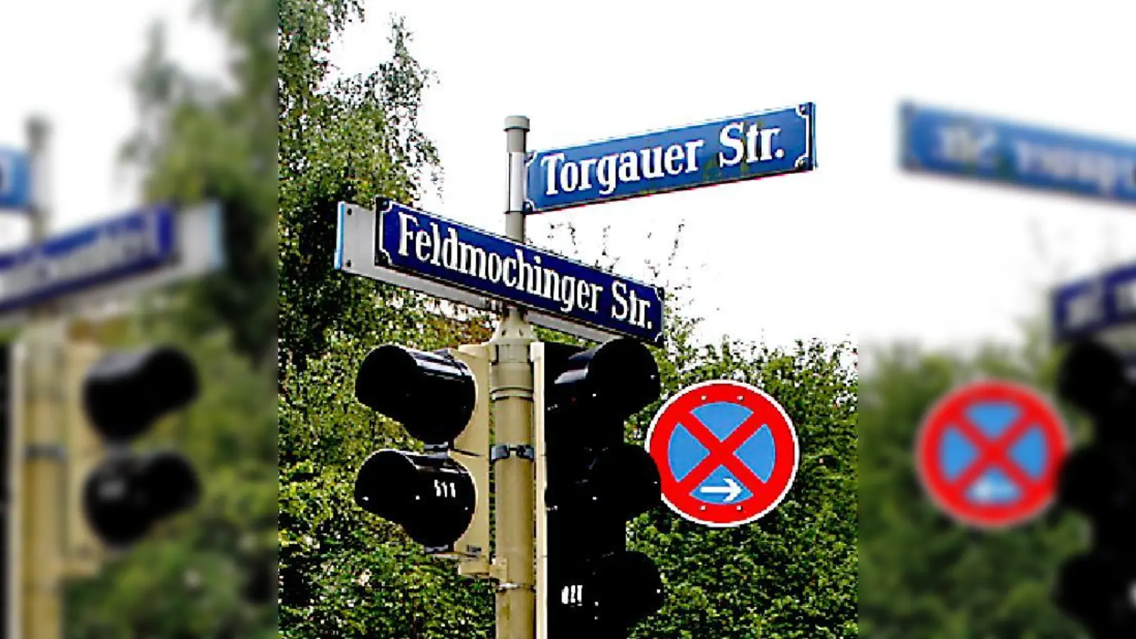 Feldmochinger Straße/Höhe Torgauer Straße: Hier ist die Signalanlage probeweise außer Betrieb	 (Foto: ws)