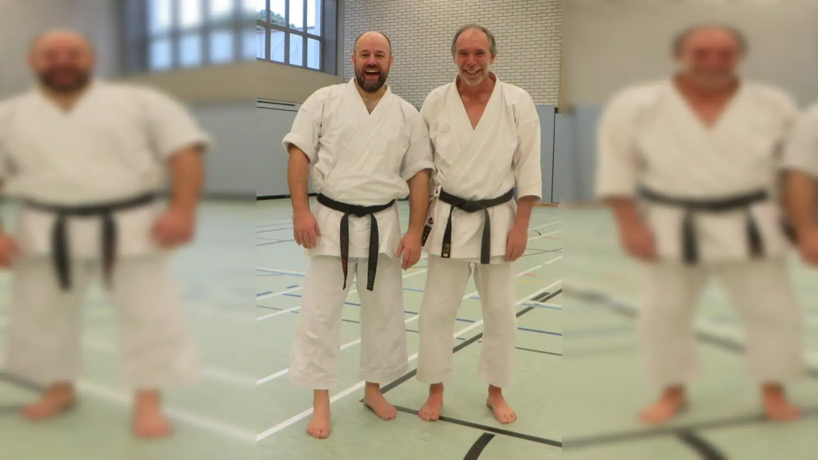 Der führende Experte der praktischen Anwendungen der Kampfkunst Karate, Iain Abernethy (links),  war zu Gast in Deutschland und trainierte unter anderem Norbert Wittmann vom 1. Budo-Verein in Herrsching. Letzterer gibt sein neu erworbenes Wissen nun an seine Schüler weiter. (Foto: Budo-Verein)