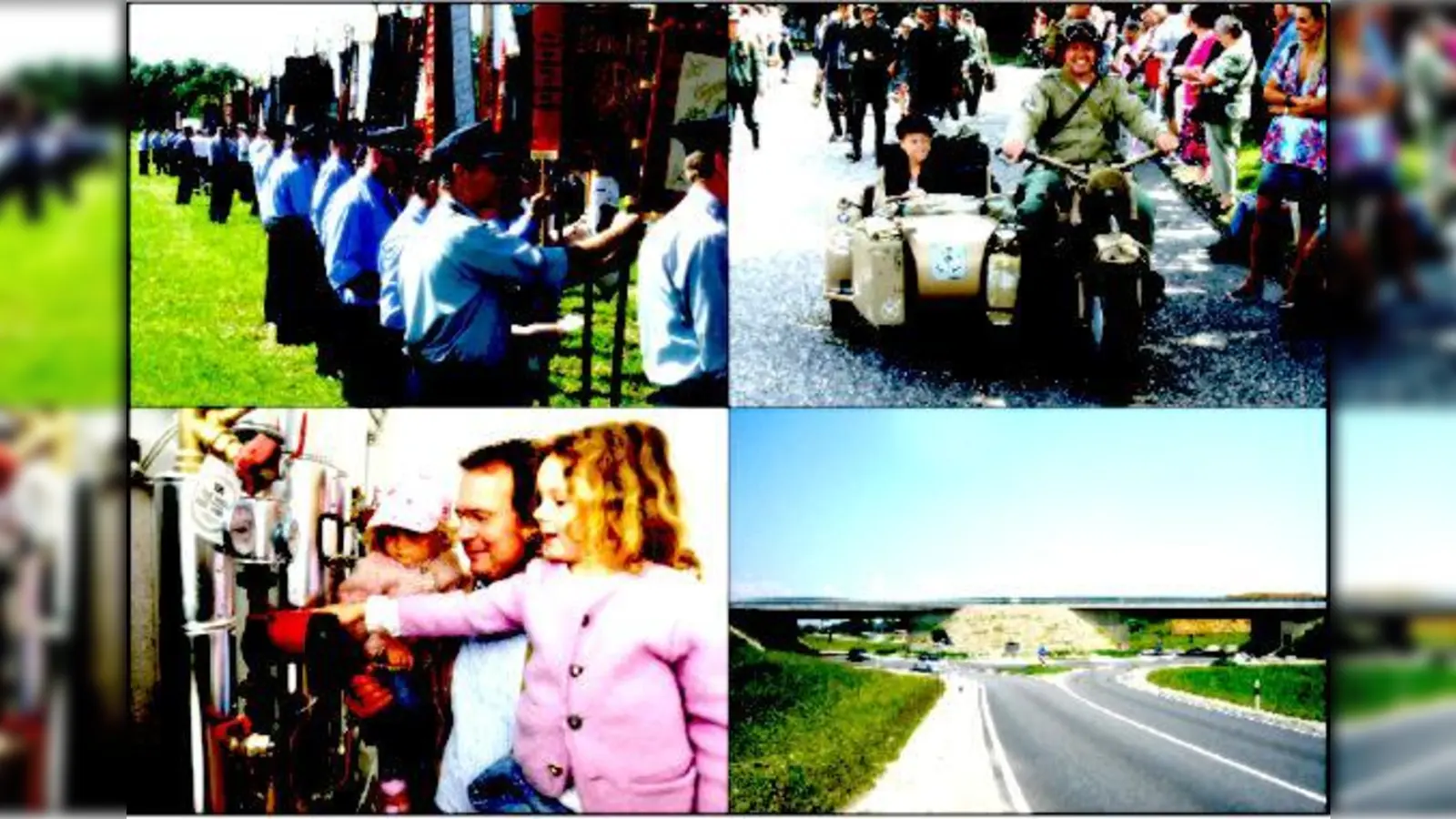 Feldgottesdienst der Feuerwehrler, historischer Festumzug anlässlich der 1150-Jahr-Feiern, Umgehungsstraße und AFK-Geothermie: nur vier von vielen positiven Ereignissen, die im Landkreis gefeiert werden konnten (v. li. oben).	 (Foto: gh, Gemeinde Aschheim, AF)