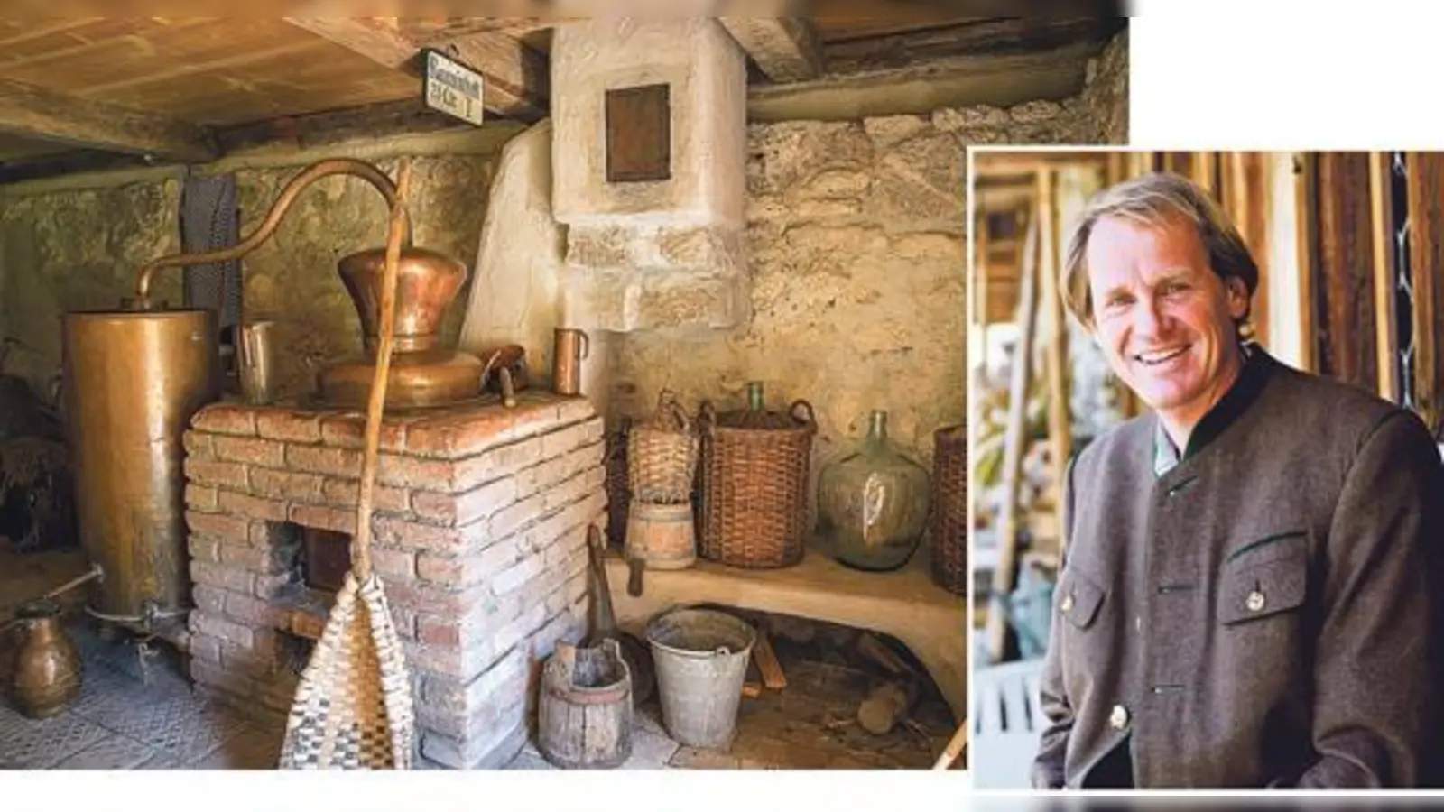 Das Herzstück der Brennerei, die Brennblase. Viel Erfahrung ist Voraussetzung für einen guten Brand. Bild rechts: Markus Wasmeier.  (Fotos: Wasmeier)