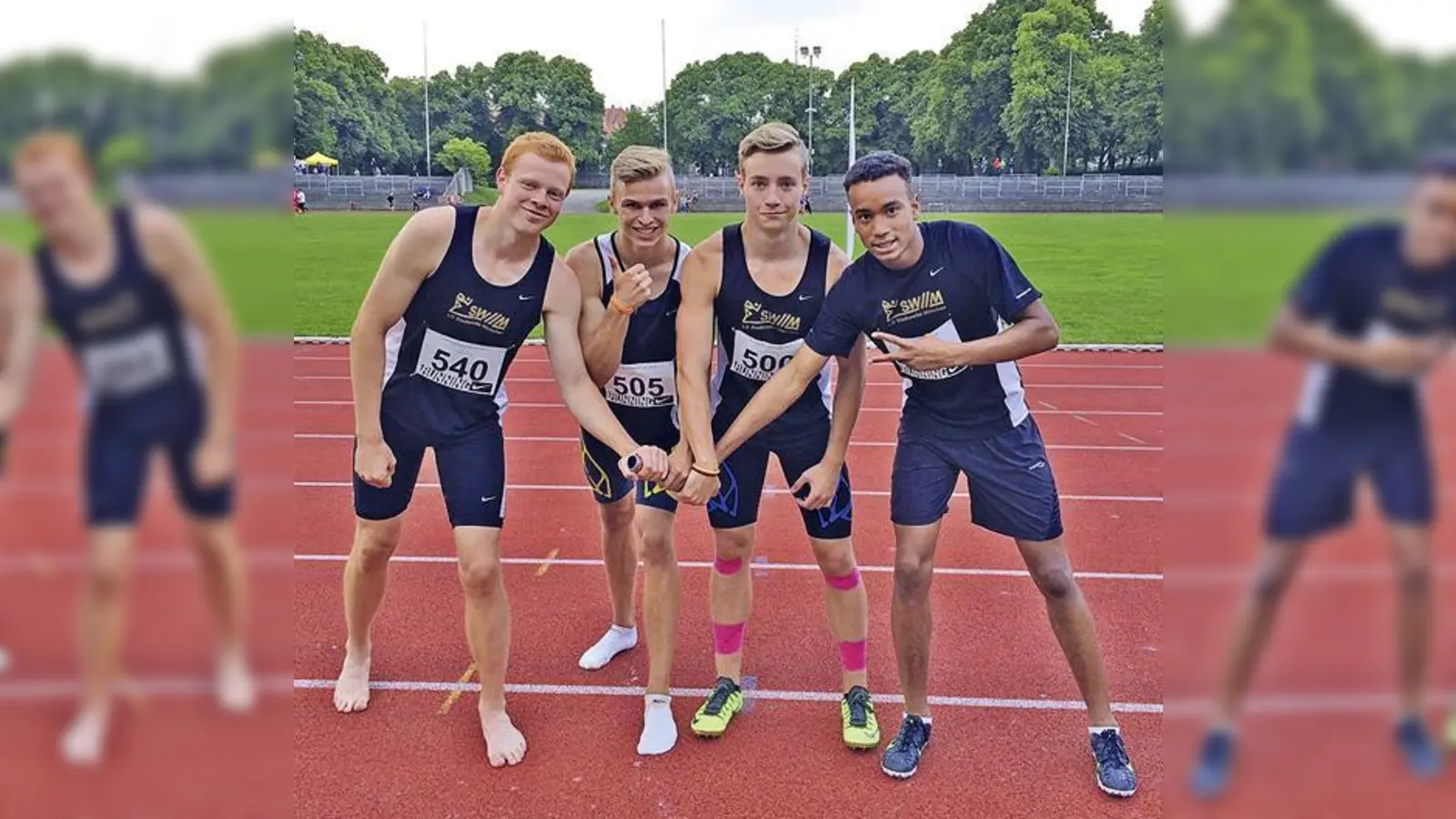 David Faltenbacher (2. v. l.) und Felix Boruth (3. v. l.) bei den Bayerischen Meisterschaften.	 (Foto: TS Jahn)