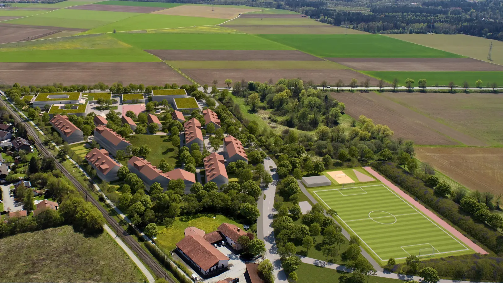 Das Gebiet Hohenbrunn West wird Platz für 260 Wohneinheiten und eine Realschule bieten. Fertiggestellt soll es bis 2027 sein. (Foto: DIBAG)