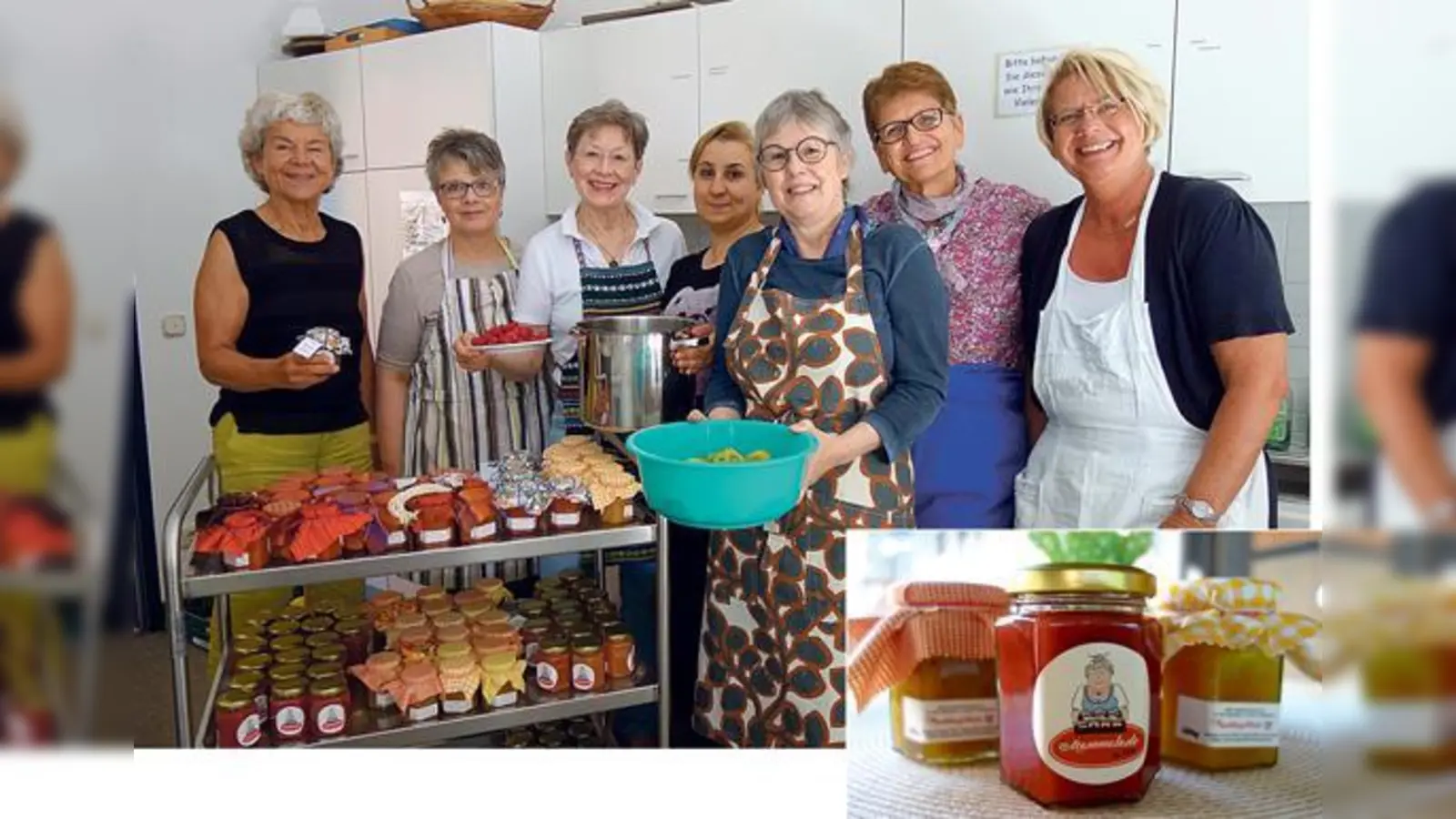 Ehrenamtlich engagieren sich die Helferinnen beim Einkochen der »Mammalade« für das Karla 51. Foto kl.: Liebevoll gestaltet sind die Etiketten der köstlichen »Mammalade«, die es in den Klawotten und in der Bäckerei Fiegert zu kaufen gibt.  (Fotos: hw)