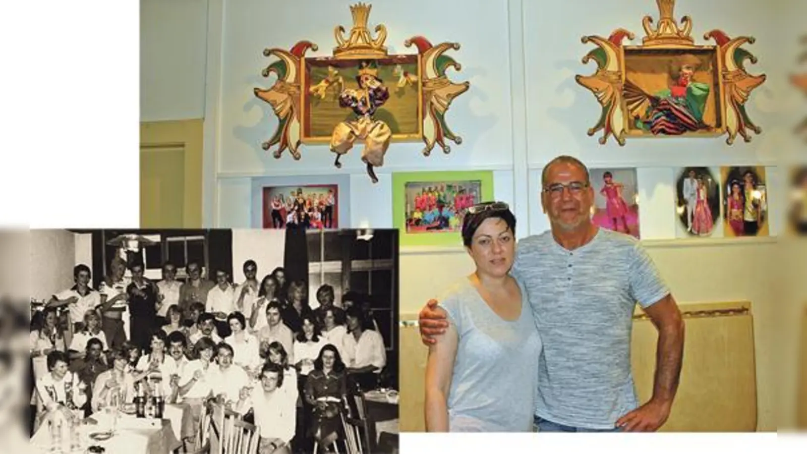 Die Feringa im Gründungsjahr 1978 (li.): Nicole Eisenhofer, 1. Vorstand (o. li.) und Mario Otteneder (o. re.) berichten über die bewegte Vergangenheit des Faschingsvereins.	 (F.: Verein/ahi)