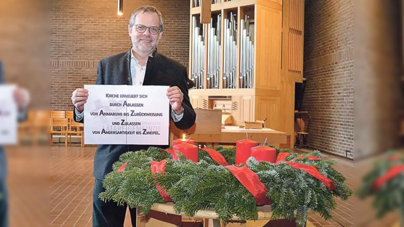 Die »moderne These« zum 500. Reformationsjubiläum von Pfarrer Klaus  Gruzlewski, die nicht passender für den Stadtteil Neuperlach sein kann.	 (Foto: ar)