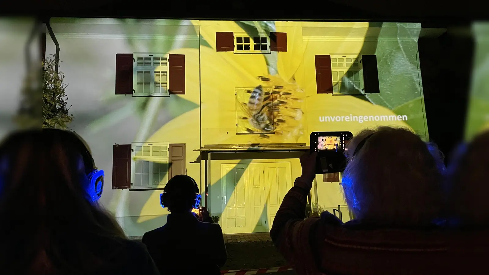 Die Fassade des Wersonhauses dient als Projektionsfläche für eine Videoinstallation zum Thema „Schicksal”. (Foto: pst)