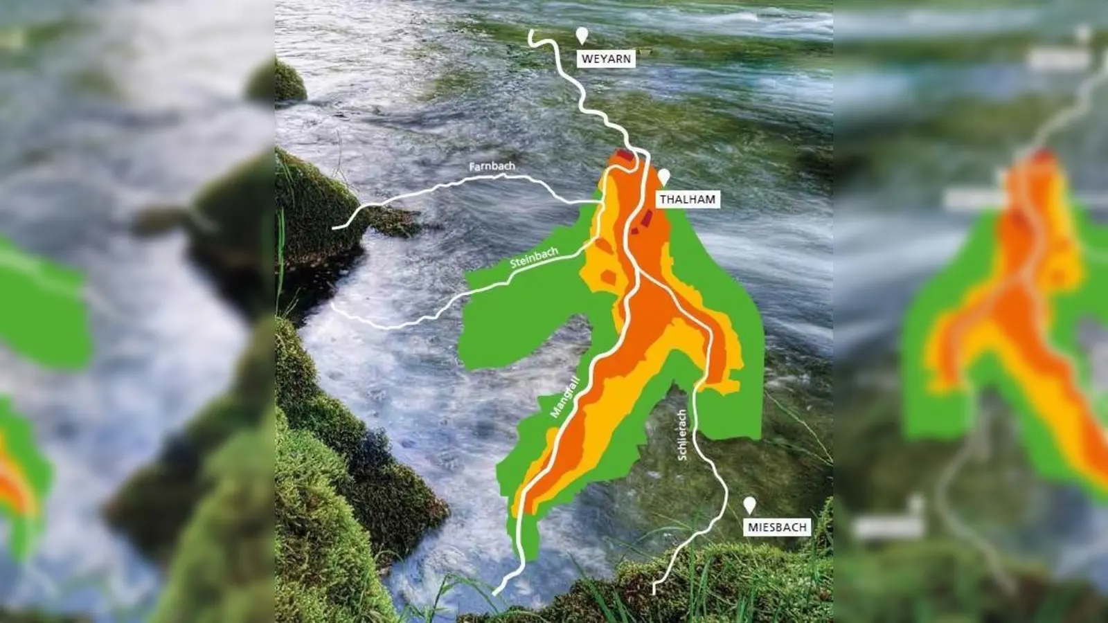 Das Wasserschutzgebiet im Mangfalltal. Zwei Landwirte in der geplanten Zone IIA (orange) wehren sich gegen die Neuausweisung wegen zu erwartender Auflagen.   (Grafik: SWM)