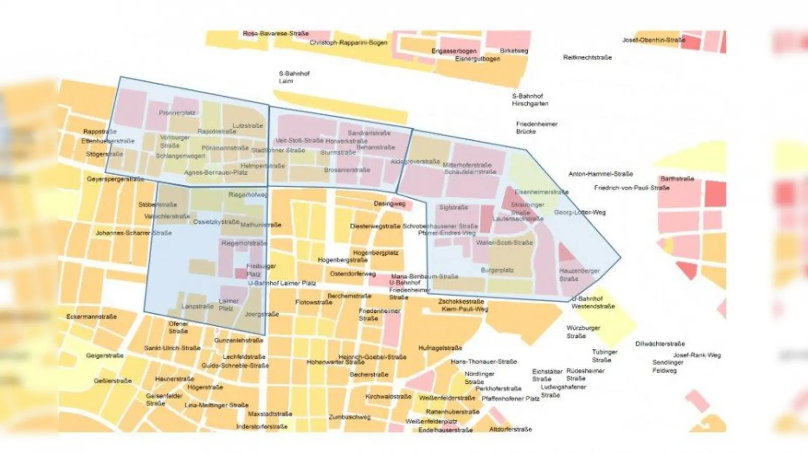 In diesen vier Laimer Quartieren sollen Anwohnerparkausweise eingeführt werden. (Foto: Verkehrsplanung LH München)