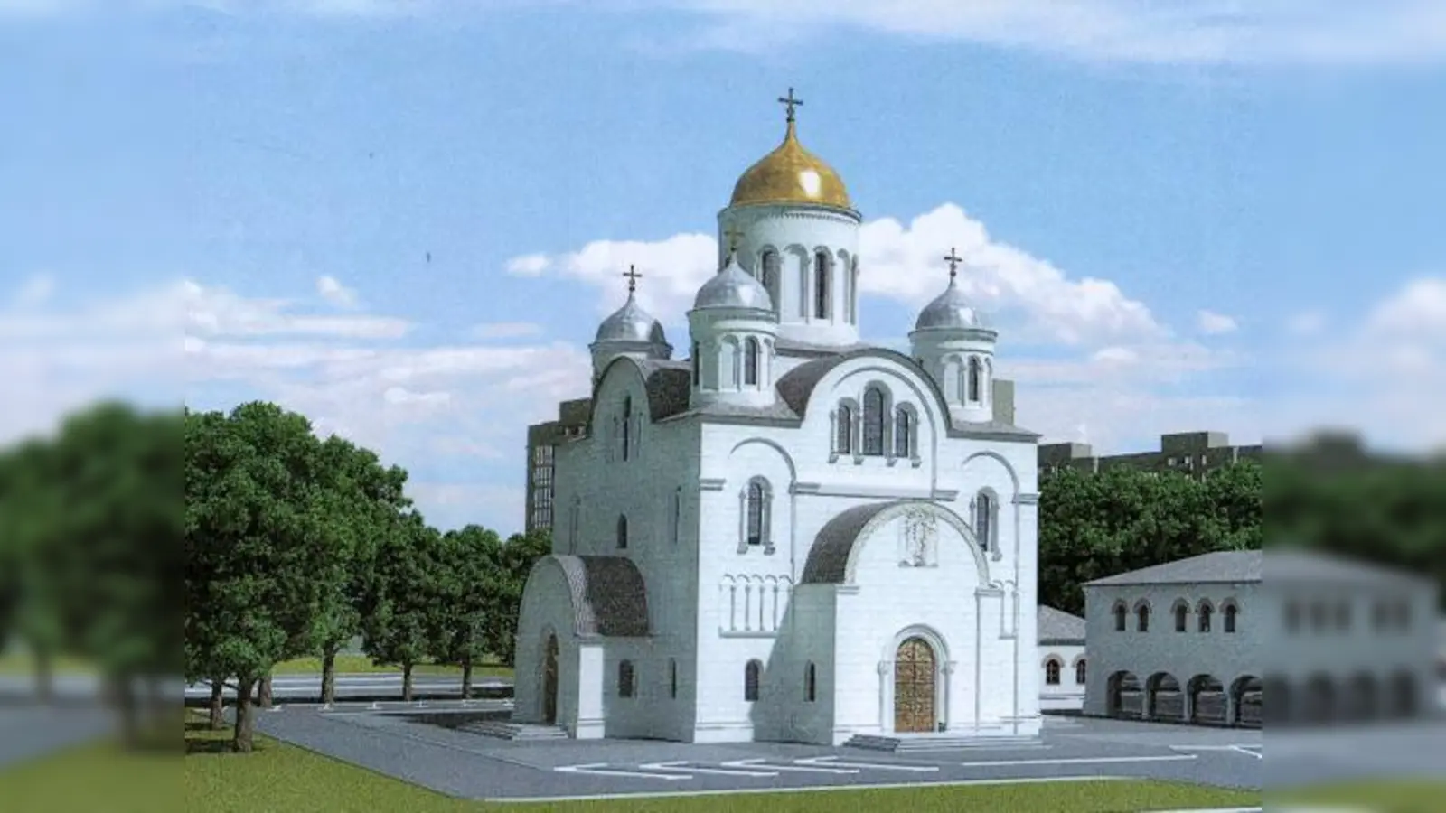 So soll sie aussehen, die russisch-orthodoxe Kirche mit Gemeindezentrum und Kindertagesstätte, die auf dem brach liegenden Areal an der Knappertsbuschstraße 26 geplant ist.	 (Foto: Architekturbüro Bernd Fröhlich)