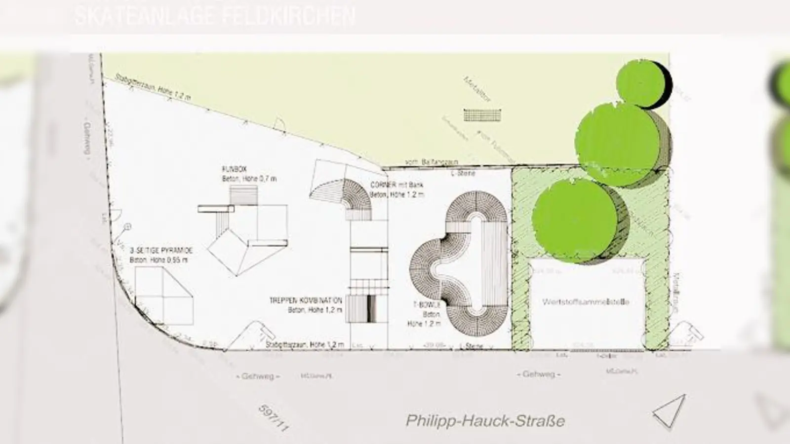 So sehen die Pläne für die neue Skateanlage an der Philipp-Hauck-Straße aus. (Foto: Gemeinde)
