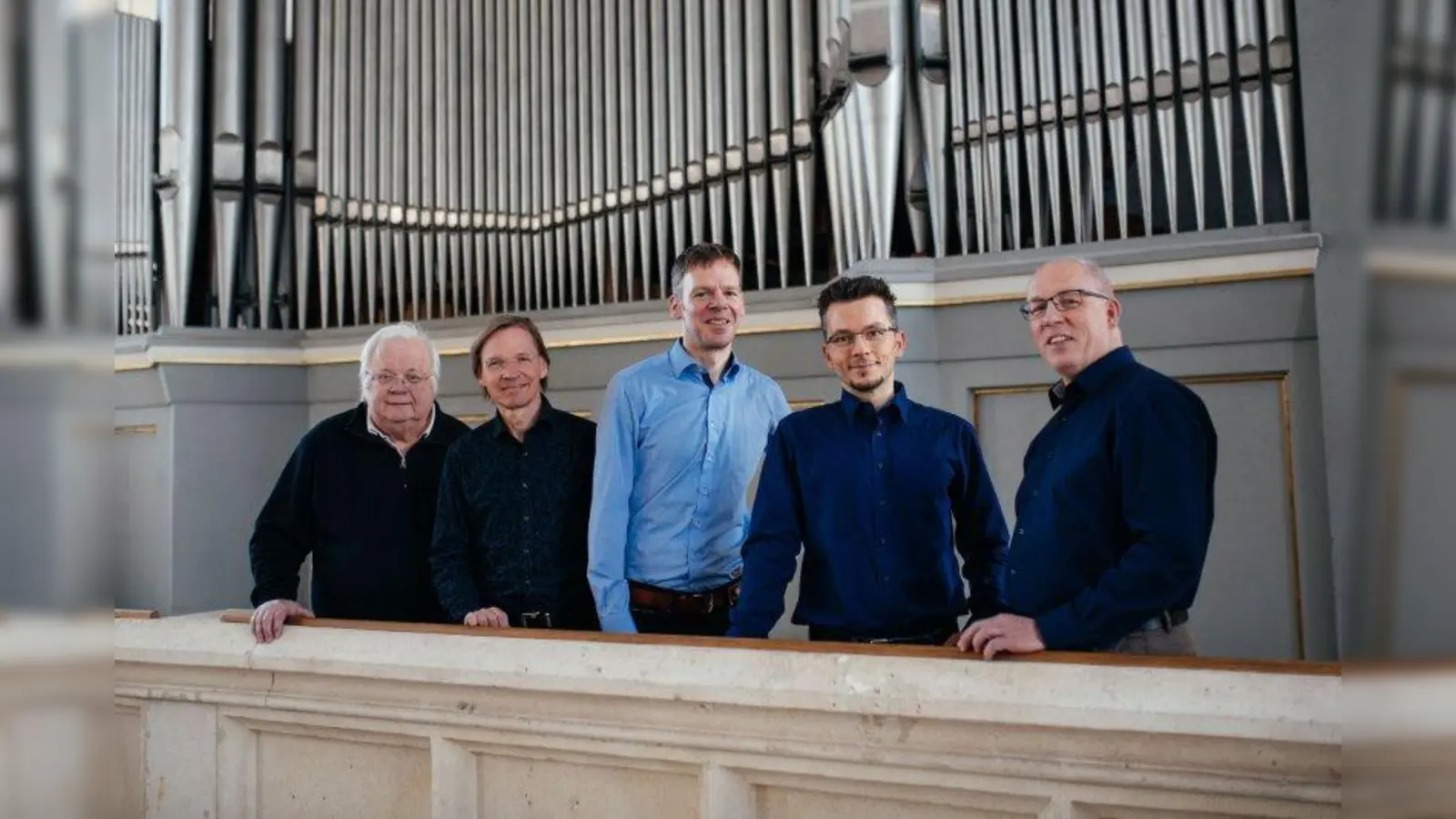 Freuen sich auf den 8. Münchner Orgelsommer (von links): Michael Grill (Erlöserkirche), Armin Becker (St. Matthias), Michael Roth (St. Markus), Tobias Frank (St. Lukas) und Klaus Geitner (Himmelfahrtskirche). (Foto: Julia Müller)