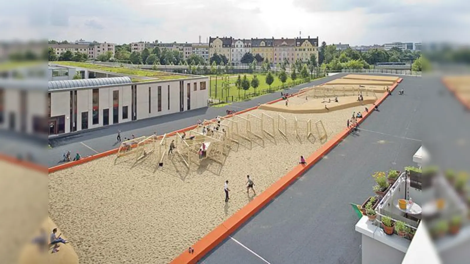 An der Theresienhöhe wurde der »Bahndeckel« zur Spiellandschaft umfunktioniert.   (Foto: QUIVID/Wilfried Petzi)