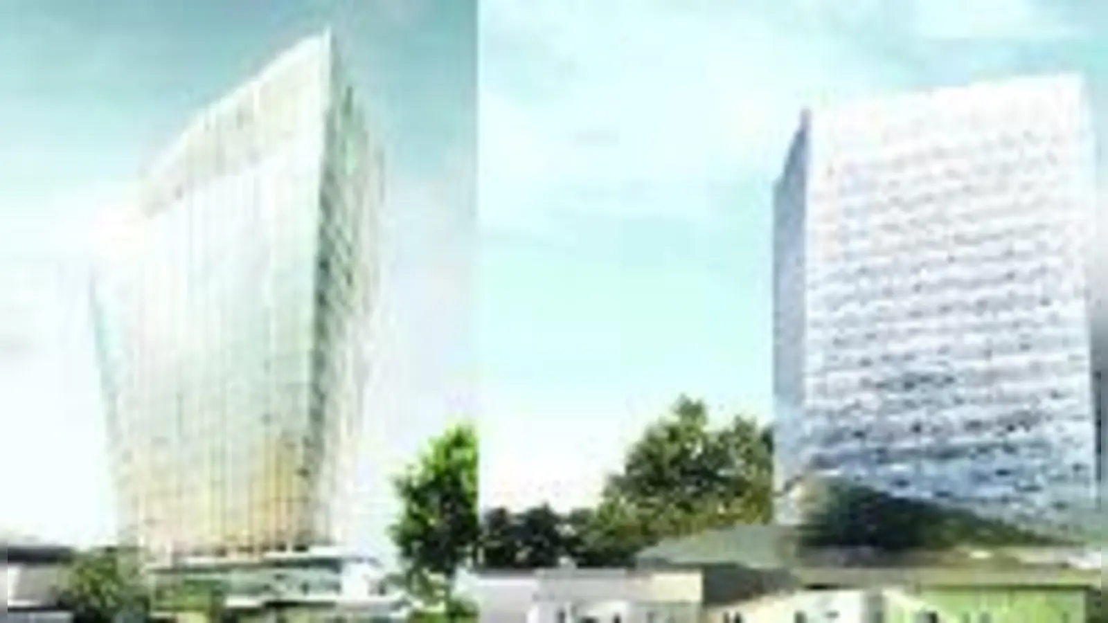 So sehen die beiden prämierten Entwürfe für ein Hotel am Olympiapark bis jetzt aus.  (Bilder: ECE)