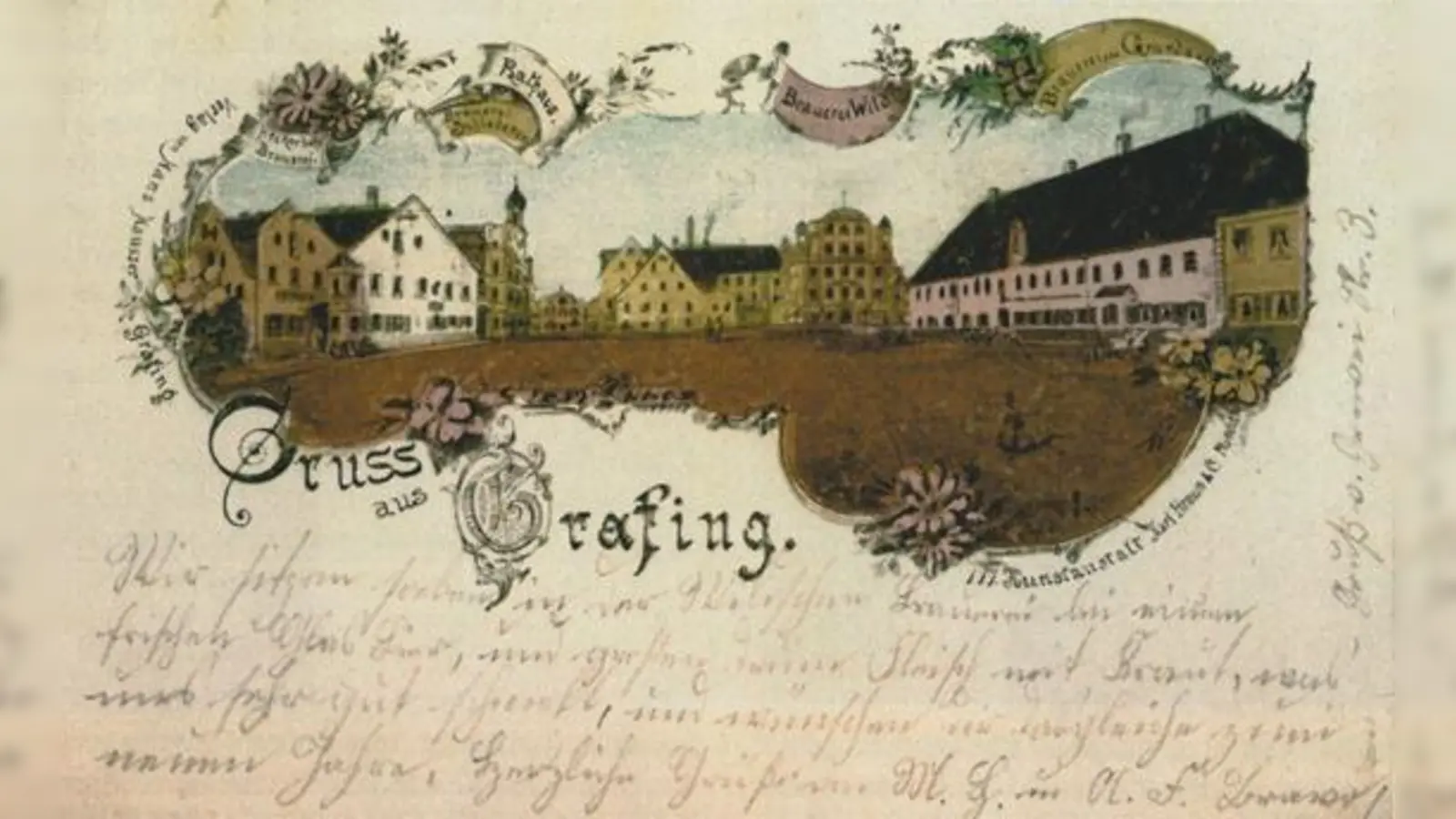 Eine gemalte Bildpostkarte von 1899 zeigt die damals noch vier Brauereien Grafings. 	 (Foto: Museum der Stadt Grafing)