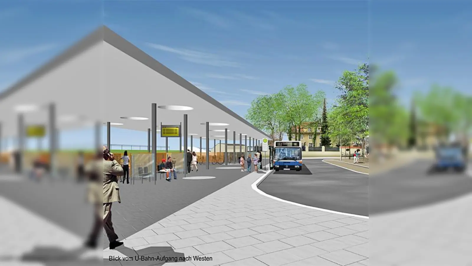 Neuer Komfort am S-Bahnhof: Ein Dach wird die Fahrgäste vor Regen schützen.	 (Simulation: Baureferat)