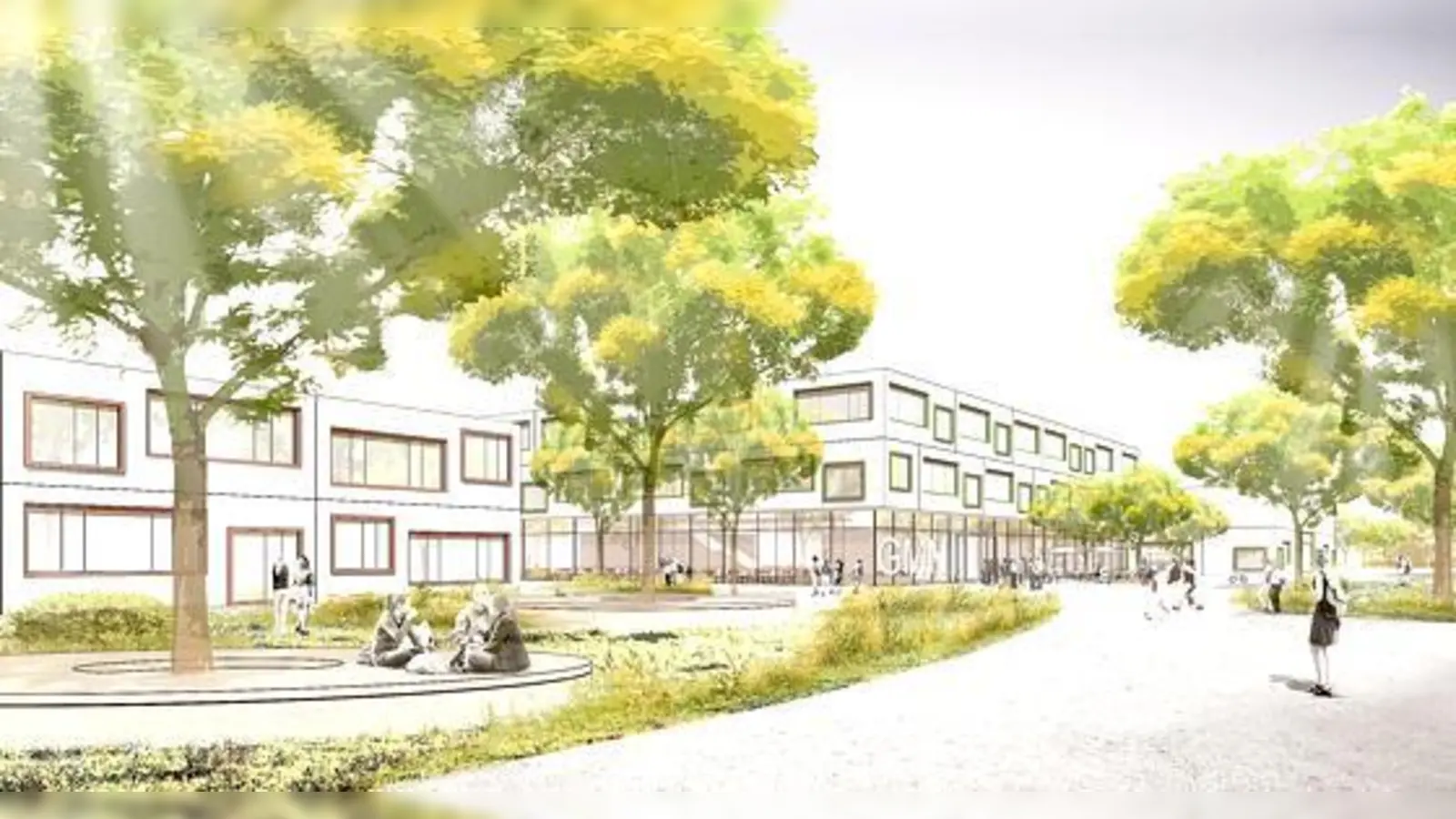 So soll Münchens modernstes Gymnasium einmal aussehen.  (Foto: Außenraum-Perspektive WB-Arbeit des 1. Preisträgers, H4A Gessert + Randecker / Baureferat)