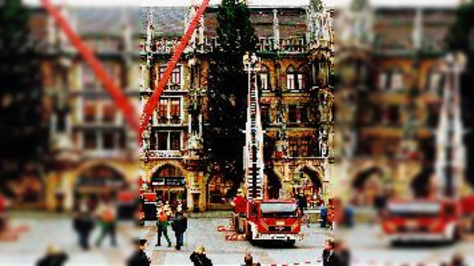 Seit Montag steht er auf dem Marienplatz, der Münchner Weihnachtsbaum. 	 (Foto: Feuerwehr)