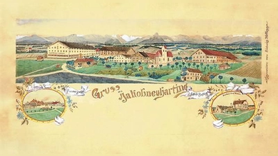 Das um 1900 von Luwig Kollegger wohl im Auftrag des Jakobneuhartinger Wirts Josef Bichler gefertigte Bild von Jakobneuharting gewährt dem heutigen Betrachter einen aufschlussreichen Blick auf die damalige Topografie des Ortes und seiner Umgebung.  (Foto: He)